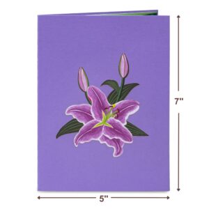 Paper Love 3D Purple Lilies Pop Up Card, Gift for Birthday, Wedding, Anniversary, Thank You, Get Well, All Occasion or Just Because - 5" x 7" Cover - Includes Envelope and Note Tag