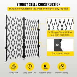 VEVOR Double Folding Security Gate, 63.39" H x 122" W Folding Door Gate, Steel Accordion Security Gate, Flexible Expanding Security Gate, 360° Rolling Barricade Gate, Scissor Gate or Door with Keys