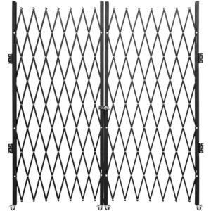 vevor double folding security gate, 63.39" h x 122" w folding door gate, steel accordion security gate, flexible expanding security gate, 360° rolling barricade gate, scissor gate or door with keys