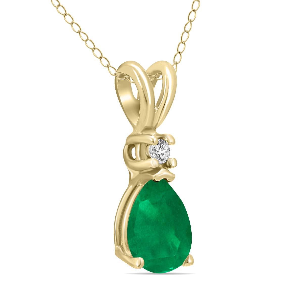 14K Yellow Gold 6x4MM Pear Emerald and Diamond Pendant