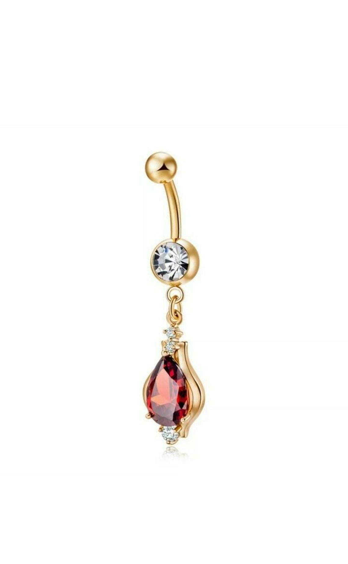 TISHYA JEWELLERS Women's Ruby & Diamond 2.10Ct 14K Yellow Gold Over Sexy Navel Piercing Belly Button Ring