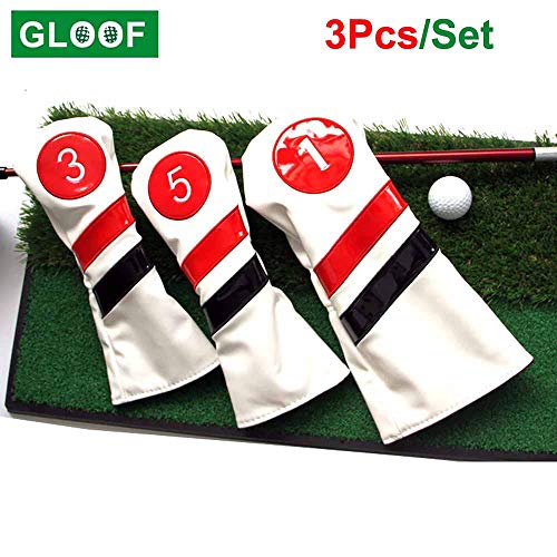 Yajun 3Pcs/Set Golf Club Head Covers Woods Driver 3 5 Wood Fairway PU Headcovers Men Women with Number Tag,White