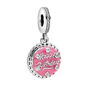 annmors pink birthday cake dangle charm for woman-925 sterling silver pendant bead,girl jewelry gifts for women bracelet&necklace