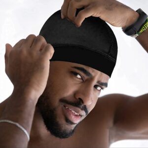 2Pcs Wave Cap Silky Stocking Wave Caps for Men, Good Compression Over Durag (Black+Navy Blue)