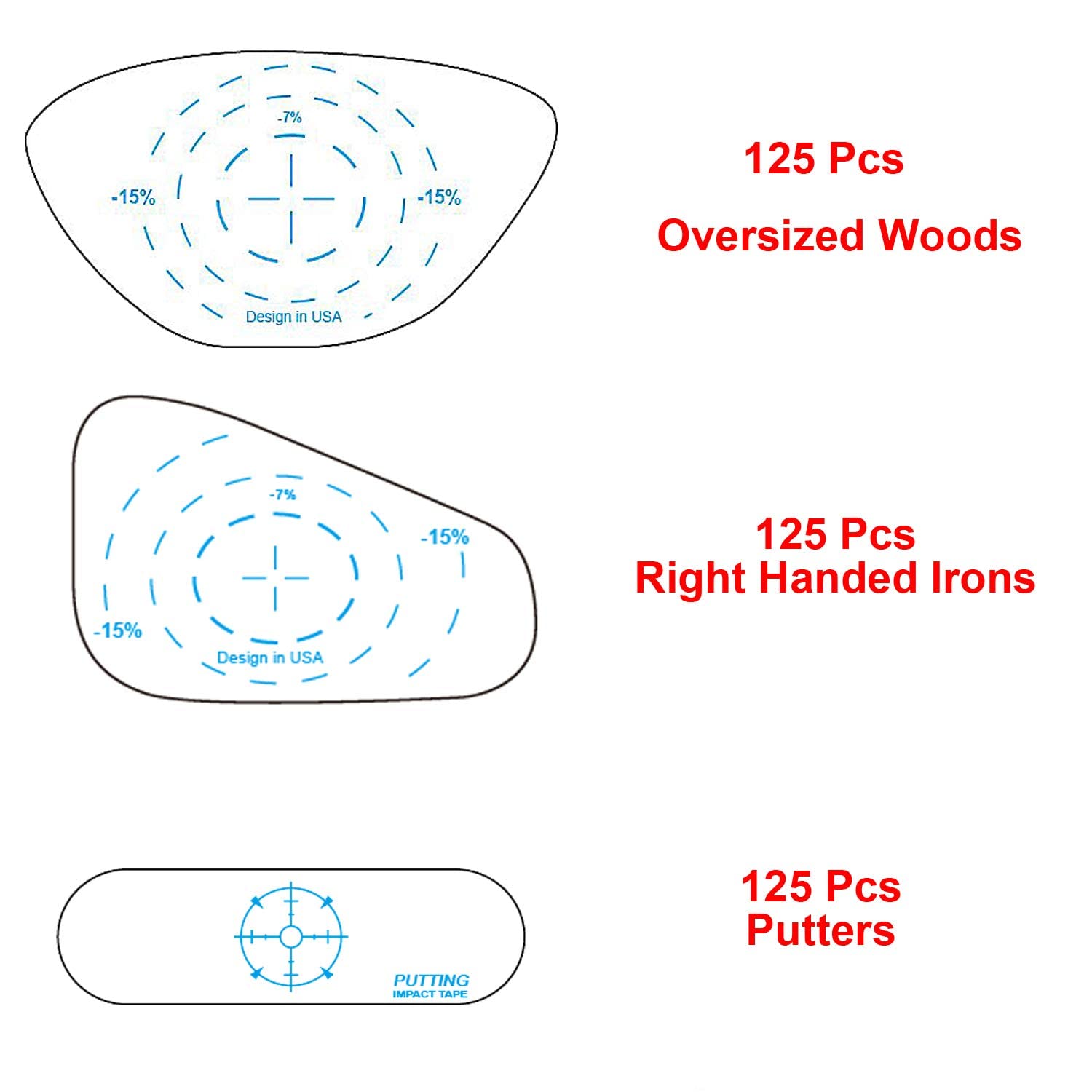 FINGER TEN Golf Club Impact Tape Labels 200/250/375/400/500 Stickers Oversized for Irons Driver Woods Professional Golf Ball Hitting Recorder Swing Trainer (Blue-375 Stickers (Woods+Irons+Putters))