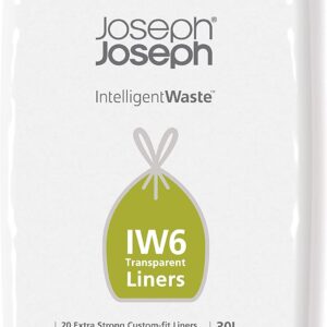 Joseph Joseph 30118 Intelligent Waste IW6 30 Liters (7.9 US Gallons) Custom-fit Extra-Strong Liners, Totem Max & Totem Pop 60L Models, 20 pcs, Transparent