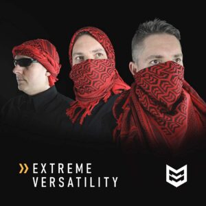 MISSION MADE Shemagh Tactical Military Keffiyeh Scarf Shawl Neck Head Wrap 100% Cotton (Red/Black)