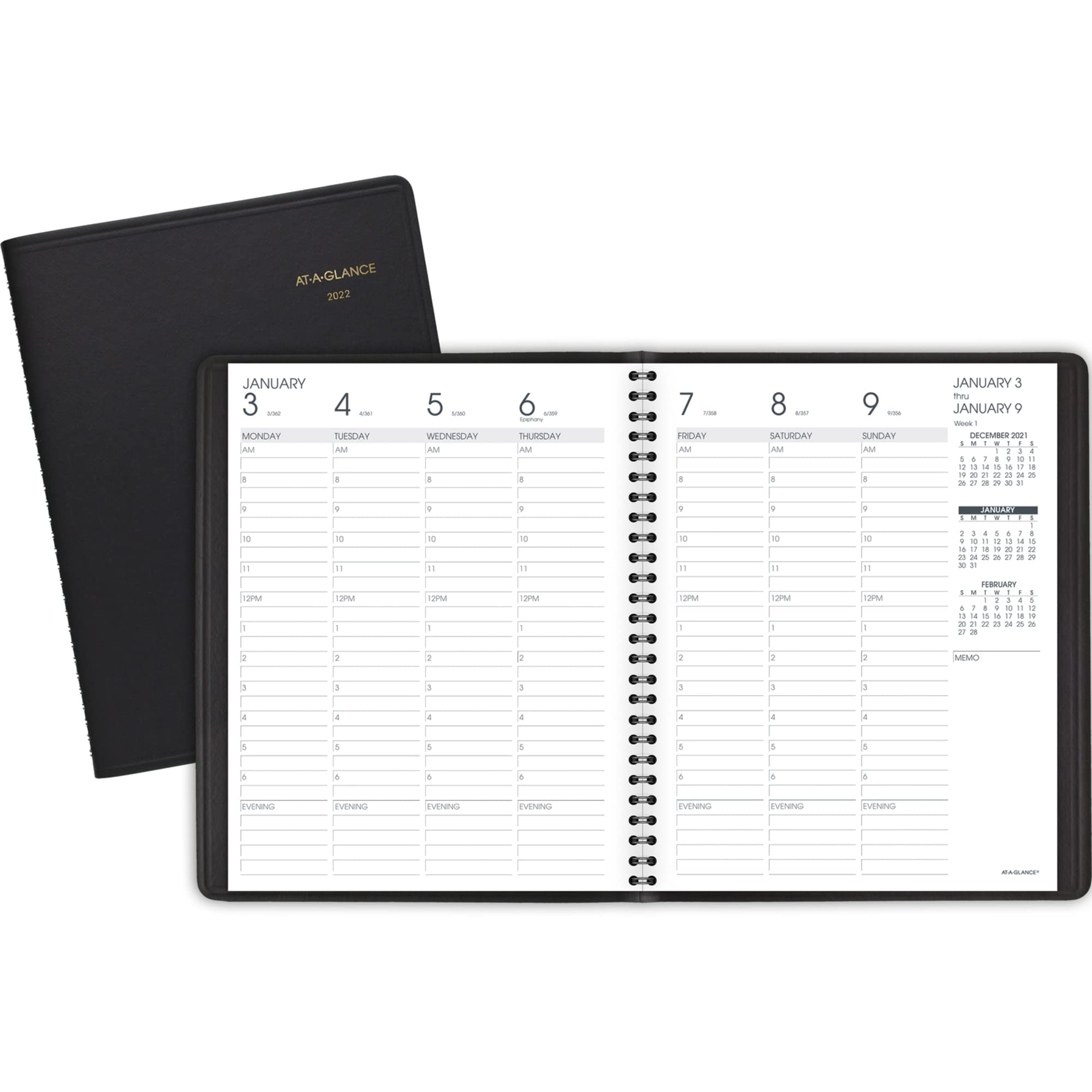 2022 Weekly Appointment Book & Planner by AT-A-GLANCE, 7" x 8-3/4", Black (7086505)