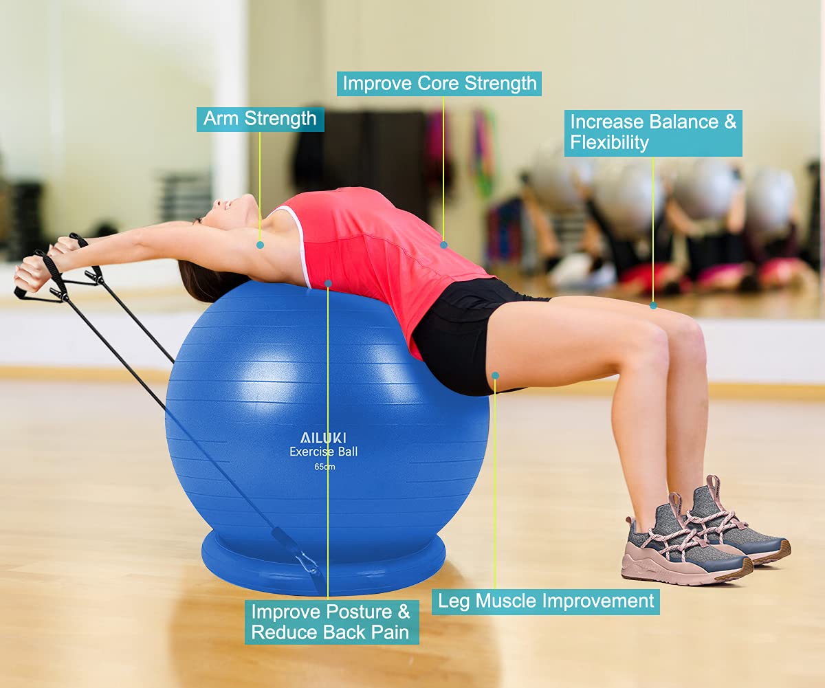 Yoga Ball, Exercise Ball Fitness Balls Stability Ball Anti-Slip & Anti- Burst for Yoga,Pilates, Birthing, Balance & Fitness with Workout Guide