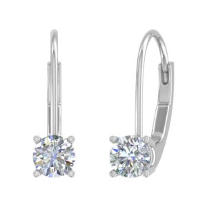 0.55 Carat Diamond Leverback Drop Earrings in 10K White Gold - IGI Certified