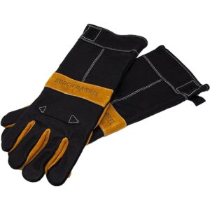 burch barrel stockman's leather grill gloves with extra long thick cuffs | our grilling gloves are made with 100% genuine leather and heat resistant fabrics | designed with slicing and dicing in mind