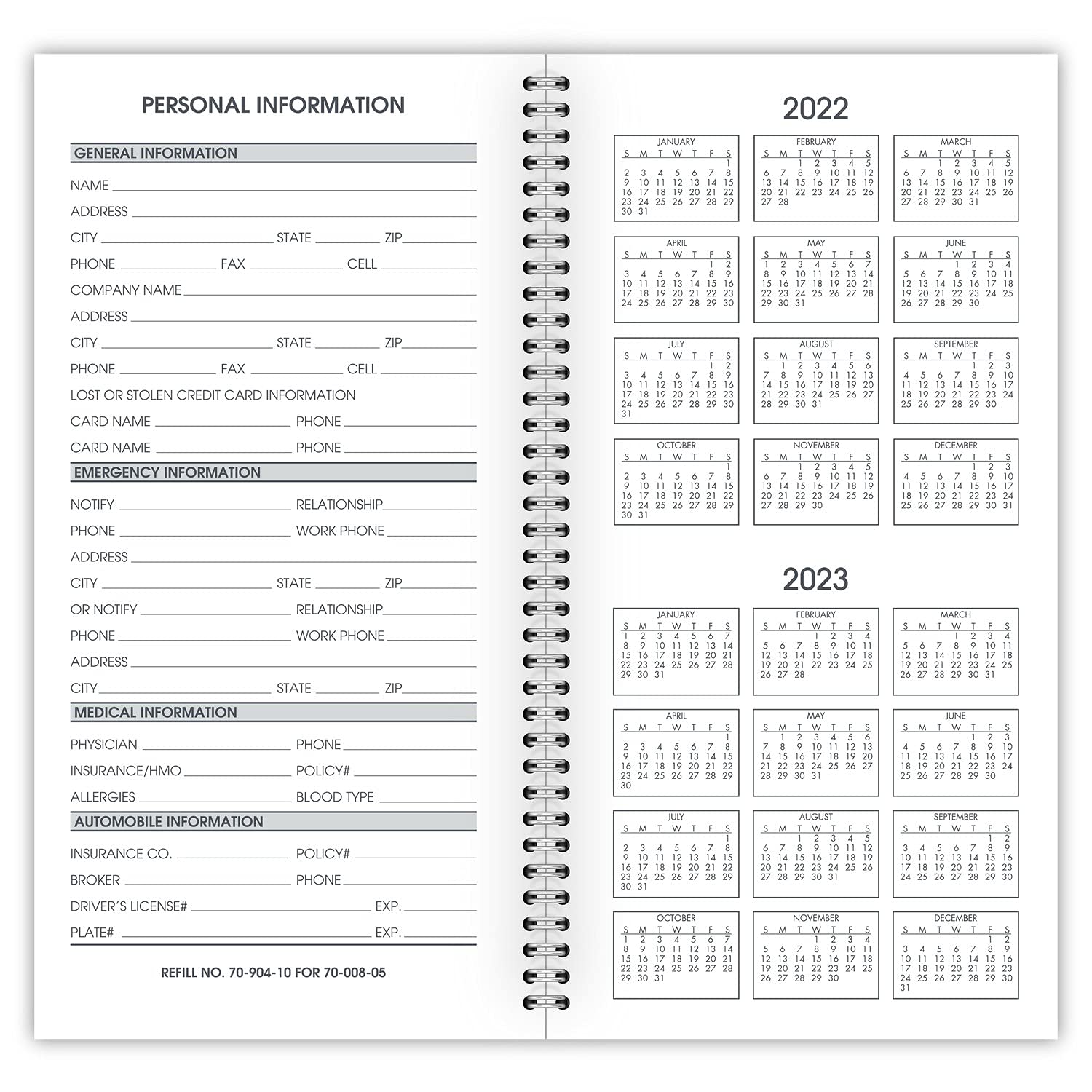 2022 Weekly Appointment Book & Planner Refill for 70-008 by AT-A-GLANCE, 3-1/4" x 6-1/4" (7090410)