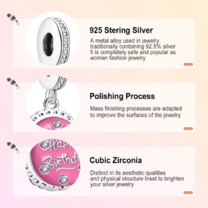 Annmors Pink Birthday Cake Dangle Charm for Woman-925 Sterling Silver Pendant Bead,Girl Jewelry Gifts for Women Bracelet&Necklace