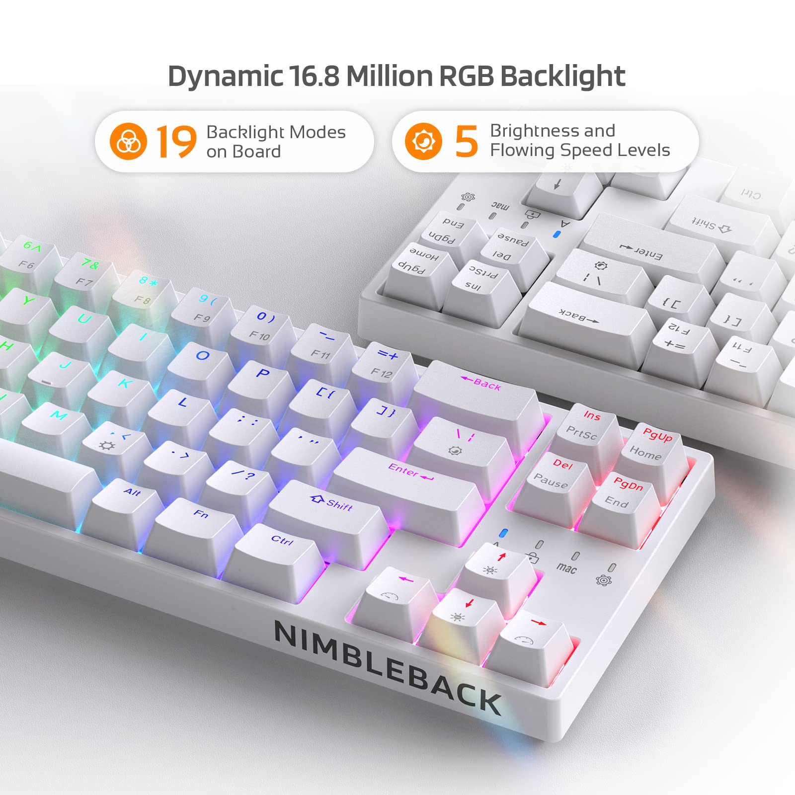 LTC NB681 Nimbleback Wired 65% Mechanical Keyboard, RGB Backlit Ultra-Compact 68 Keys Gaming Keyboard with Hot-Swappable Switch and Stand-Alone Arrow/Control Keys (Hot Swappable Red Switch, White)