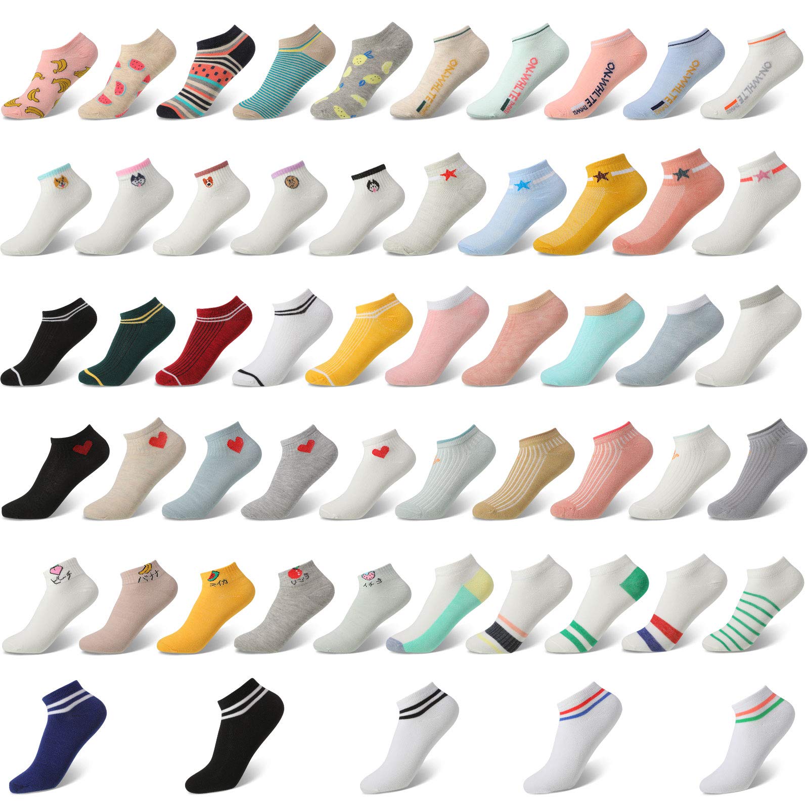 Geyoga Low Cut Ankle Socks for Women 55 Pairs Athletic Running Socks Bulk Invisible Casual Sport Socks Set for Outdoor Activities