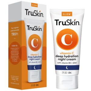 truskin vitamin c night cream – collagen supporting blend with cocoa butter, vitamin b5, botanical essential oils – brightening and firming skin, face & neck, 2 fl oz