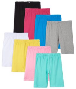 pink angel kids girls cotton spandex bike shorts, solid plain sports activewear dance bottoms - 8 pack, assorted colors