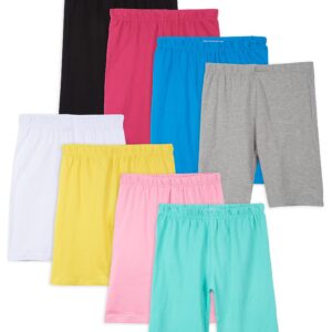 Pink Angel Kids Girls Cotton Spandex Bike Shorts, Solid Plain Sports Activewear Dance Bottoms - 8 Pack, Assorted Colors