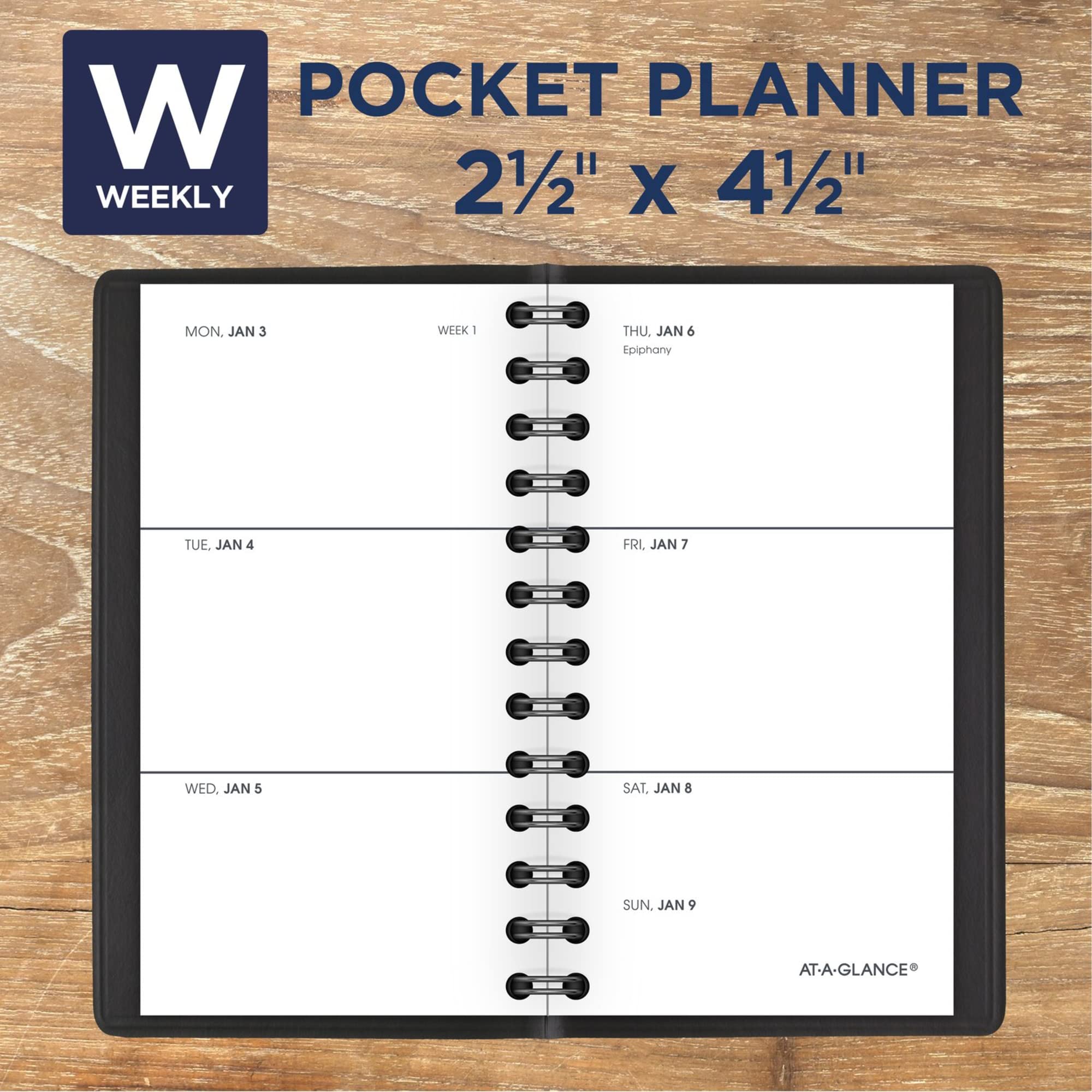 2022 Pocket Calendar by AT-A-GLANCE, Weekly Planner, 2-1/2" x 4-1/2", Pocket Size, Unruled, Black (7003505)