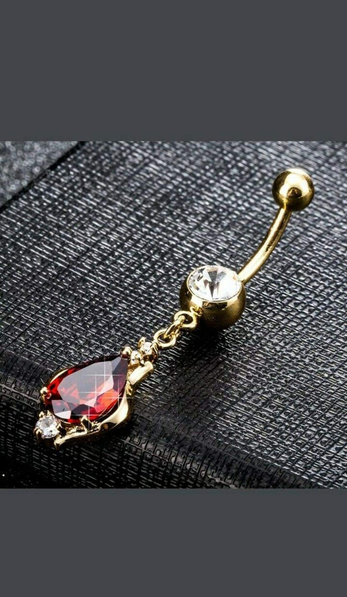 TISHYA JEWELLERS Women's Ruby & Diamond 2.10Ct 14K Yellow Gold Over Sexy Navel Piercing Belly Button Ring