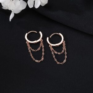 SLUYNZ 925 Sterling Silver Hoop Earrings for Women Minimalist Hoop Earrings Huggie Dangle Chain Tassel (B-Rose Gold Plated)