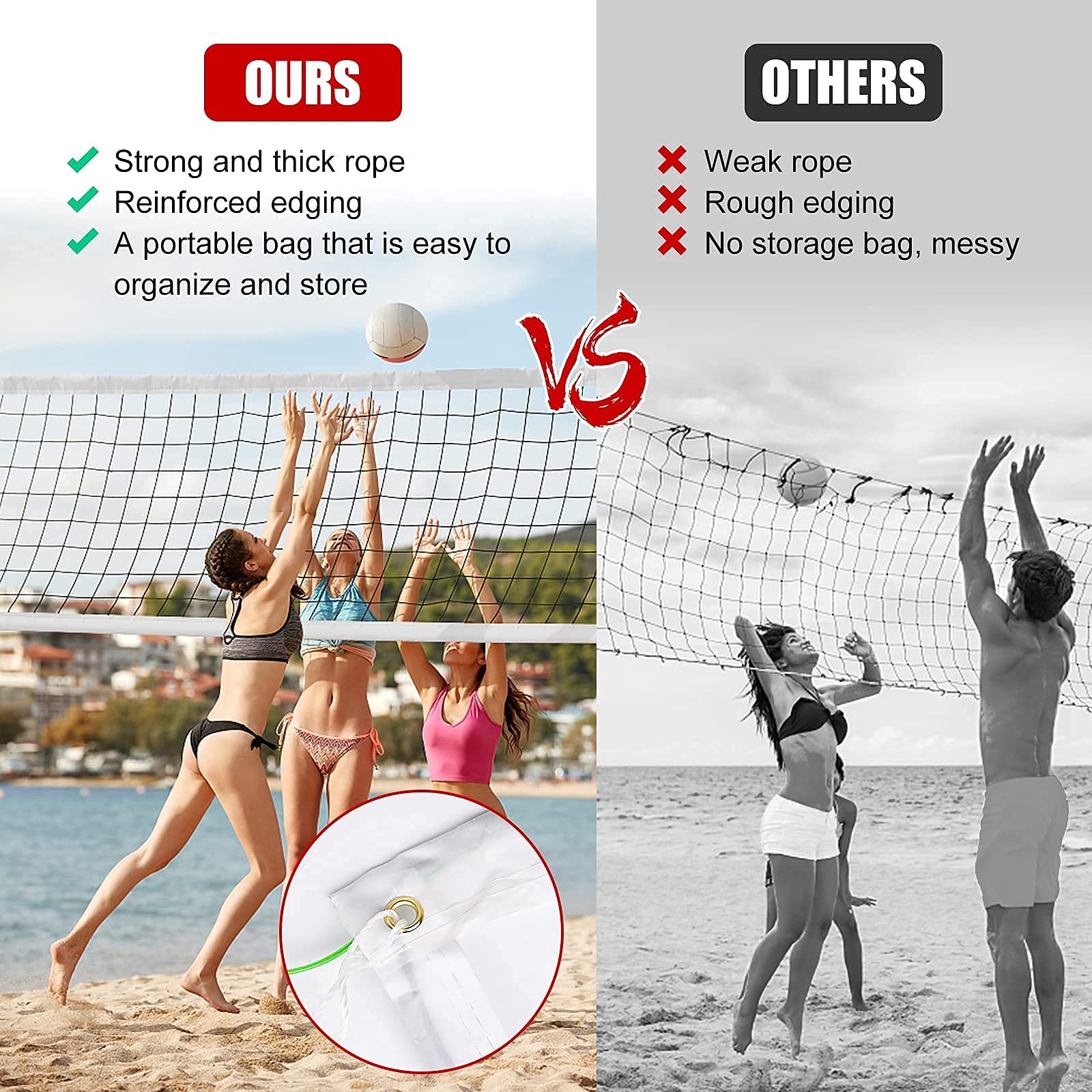 Professional Volleyball Net Outdoor Sand, Grass Volleyball Nets for Backyard, Portable Beach Kids Badminton Net Pro Volleyball Practice Net Set 32X3FT Indoor Volleyball Net for Pool Inground, No Poles