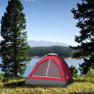 2 Person Camping Tent with Rain Fly and Carrying Bag - Lightweight Outdoor Tent for Backpacking, Hiking, or Beach Use by Wakeman Outdoors (Red)