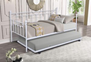 modern daybed with a trundle twin size,daybed metal frame with pullout trundle for kids teens and adults, no box spring needed,white gray