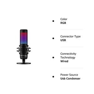 HyperX QuadCast S RGB USB Condenser Microphone for PC, PS4 and Mac, Anti-Vibration Shock Mount, Four Polar Patterns, Pop Filter, Gain Control, Gaming, Streaming, Podcasts (Renewed)