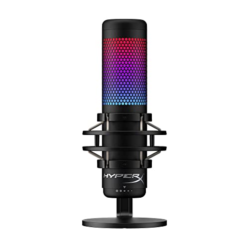 HyperX QuadCast S RGB USB Condenser Microphone for PC, PS4 and Mac, Anti-Vibration Shock Mount, Four Polar Patterns, Pop Filter, Gain Control, Gaming, Streaming, Podcasts (Renewed)