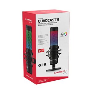 HyperX QuadCast S RGB USB Condenser Microphone for PC, PS4 and Mac, Anti-Vibration Shock Mount, Four Polar Patterns, Pop Filter, Gain Control, Gaming, Streaming, Podcasts (Renewed)