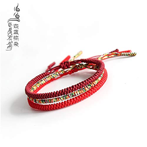 COLORFUL BLING Chinese Lucky Red String Bracelet Tibetan Buddhist Prayer Handmade Yoga Prayer Rope Mala Bracelet Adjustable Size Lucky New Year Jewelry Gifts for Women - 3pcs/set