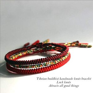 COLORFUL BLING Chinese Lucky Red String Bracelet Tibetan Buddhist Prayer Handmade Yoga Prayer Rope Mala Bracelet Adjustable Size Lucky New Year Jewelry Gifts for Women - 3pcs/set