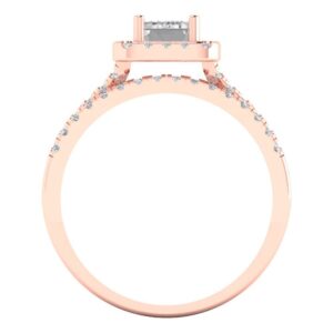 Clara Pucci 1.57 ct Emerald Cut Clear Simulated Diamond 14k Rose Gold Halo Solitaire W/Accents Wedding Engagement Promise Ring size 8