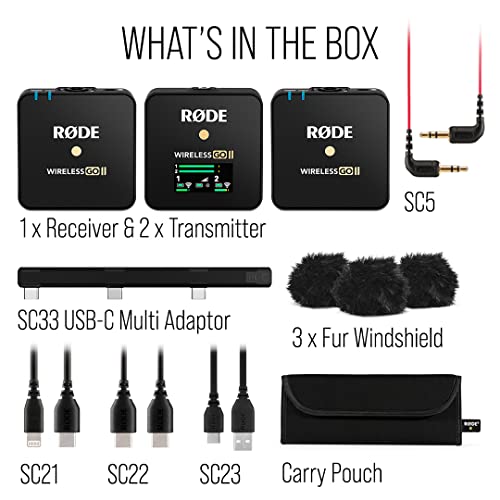 RØDE Wireless Go II Dual Channel Wireless System with Built-in Microphones with Analogue and Digital USB Outputs, Compatible with Cameras, Windows and MacOS computers, iOS and Android phones