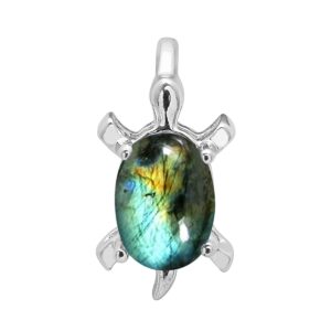 multi choice oval shape gemstone 925 sterling silver lucky charm tortoise pendant (labradorite)