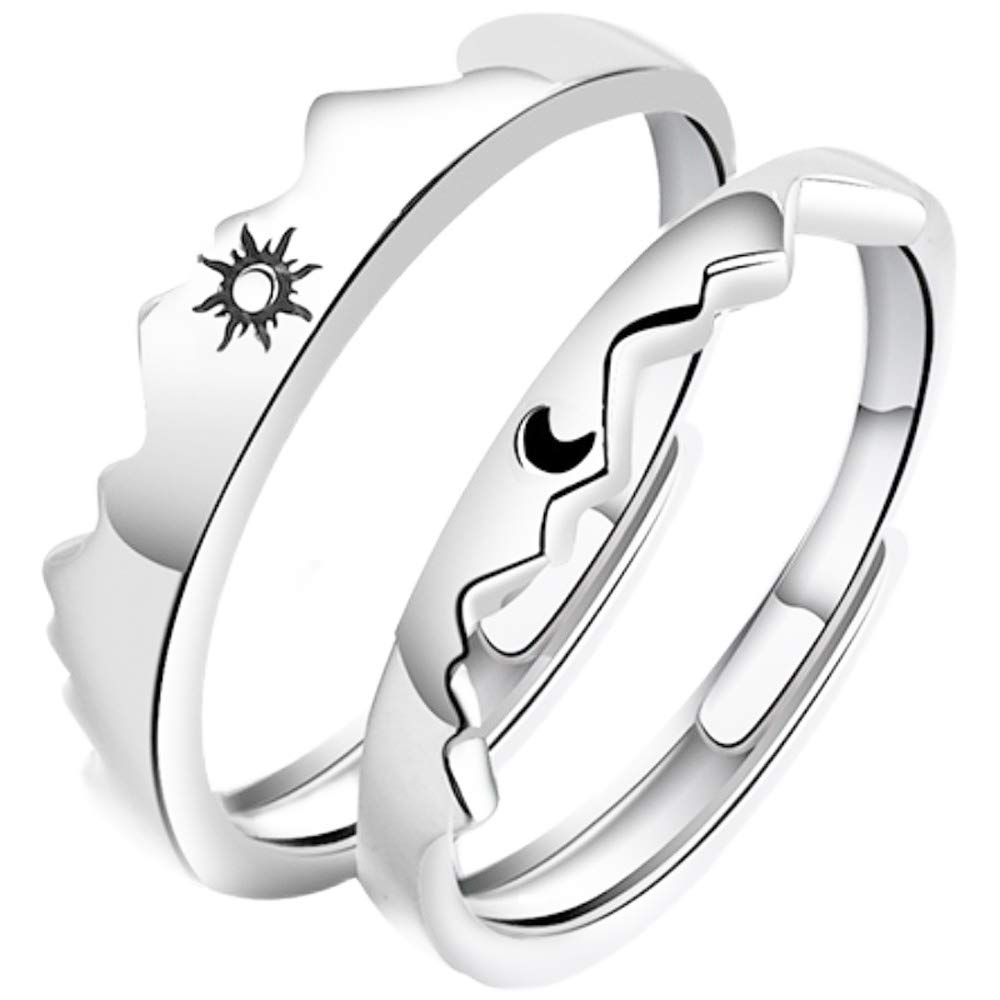 Jemant Sun Moon Rings For Couples Best Friends Adjustable Engraved Cute Aesthetic Mountain Ocean Promise Relationship Matching Couples Rings For Him And Her Set Valentine's Day Gifts