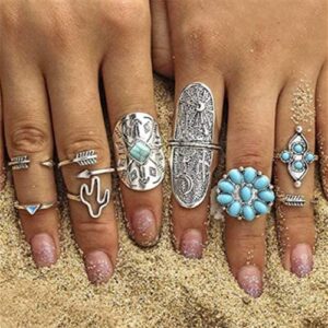 Fuqimanman2020 9pcs Boho Silver Statement Rings Joint Knuckle Ring Set