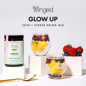 Winged Glow Up Collagen Powder | Better Hair, Skin, Nails for Women | Grass Fed Collagen Peptides w/Adaptogen Schisandra, Snow Mushroom, Vitamin C & Biotin | Unflavored (25 Servings), NON GMO