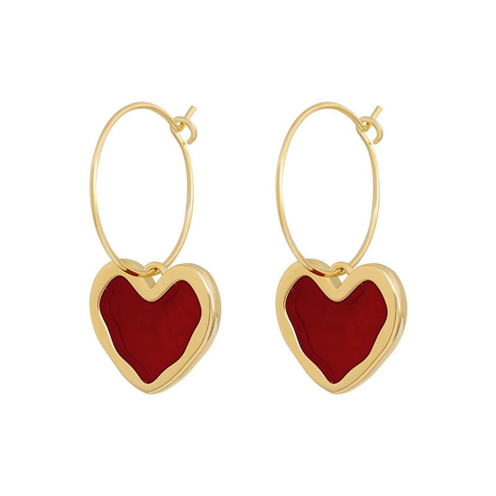 Charm Red Heart Hoop Dangle Drop Earrings for Women - Small Enamel Heart Huggie Earrings for Jewelry (Red Hoop)