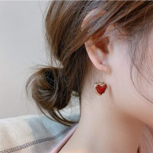 Charm Red Heart Hoop Dangle Drop Earrings for Women - Small Enamel Heart Huggie Earrings for Jewelry (Red Hoop)