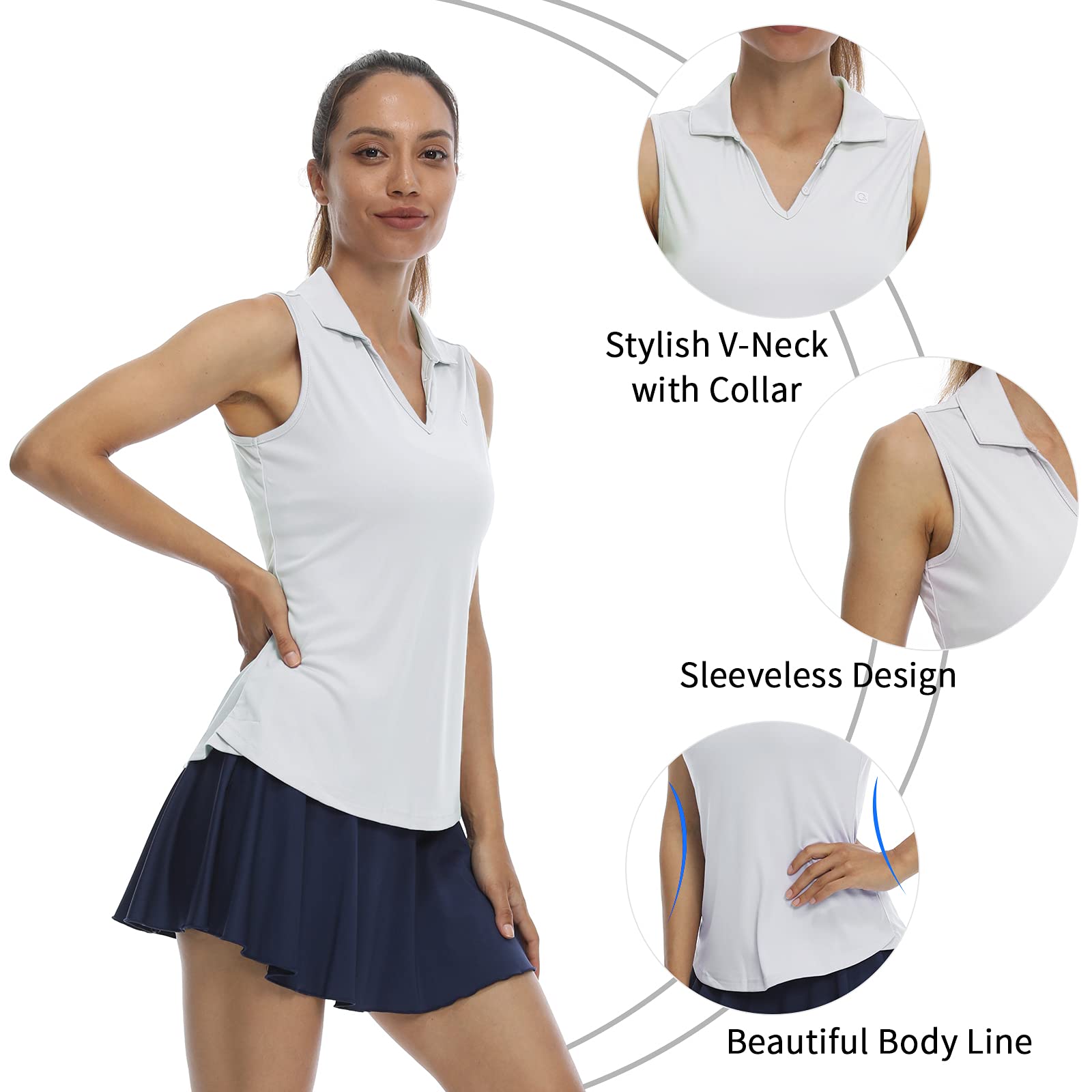 LastFor1 Women's Sleeveless Polo Golf Shirts Quick Dry 50+ UV Protection V-Neck with Collar Lightweight Tennis Tank Tops White L