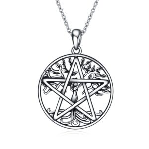 yfn pentacle pentagram necklace sterling silver tree of life pentacle pentagram pendant necklace pagan witch jewelry gifts for women men