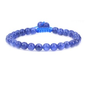 Keleny Natural Blue Kyanite Crystal 6mm Round Beads Adjustable Braided Macrame Tassels Bracelets Unisex