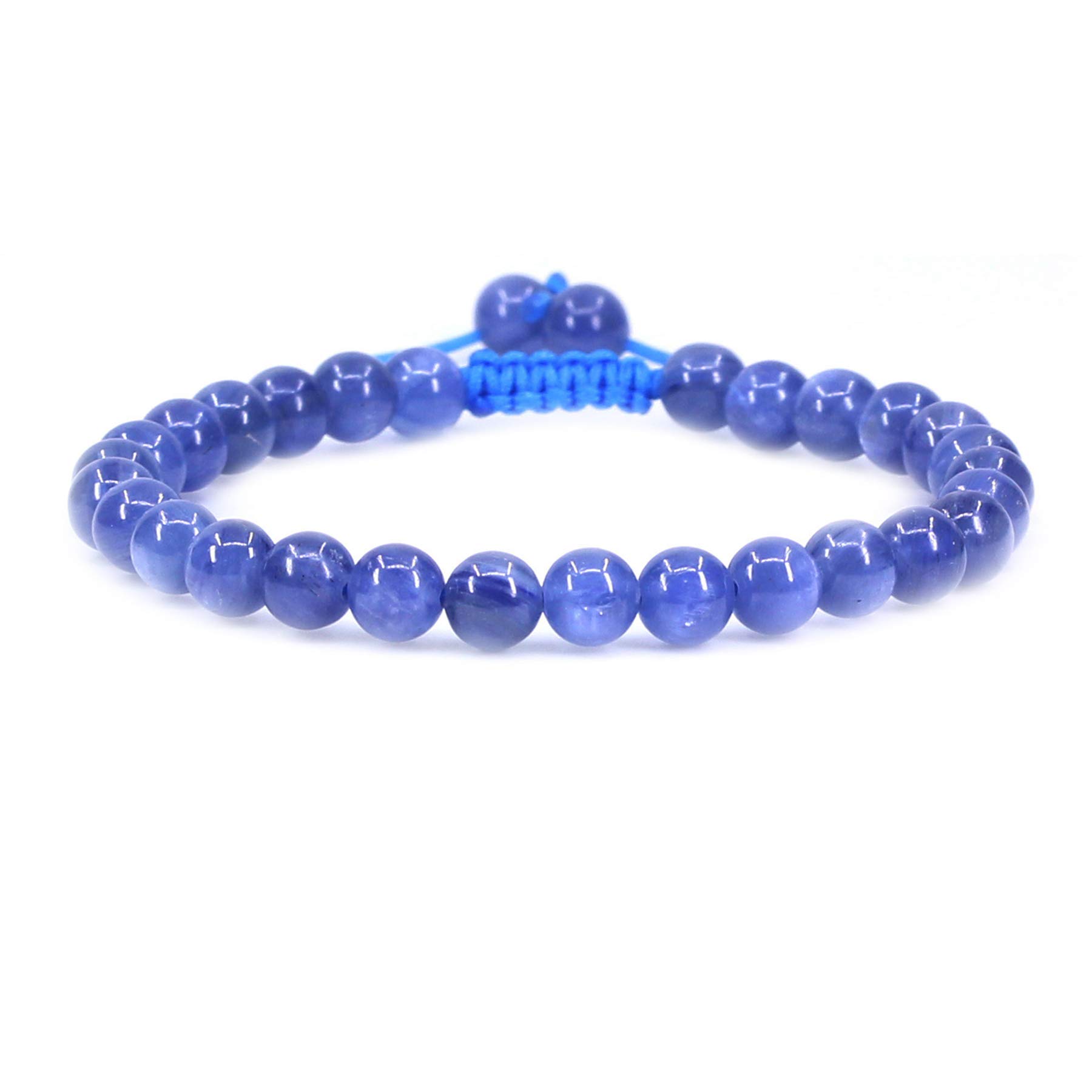 Keleny Natural Blue Kyanite Crystal 6mm Round Beads Adjustable Braided Macrame Tassels Bracelets Unisex