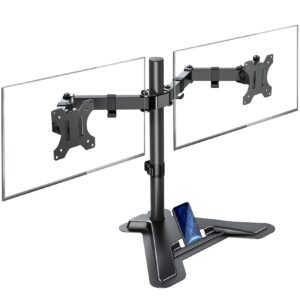 mountup dual monitor stand - freestanding & height adjustable monitor desk mount, steady vesa mount computer monitor stand for 2 screens up to 27 inches, mu1002