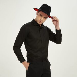 Wide Brim Fedora Hats for Women and Men Classic Felt Panama Hat Men's Two Tone Dress Hat with Belt Buckle