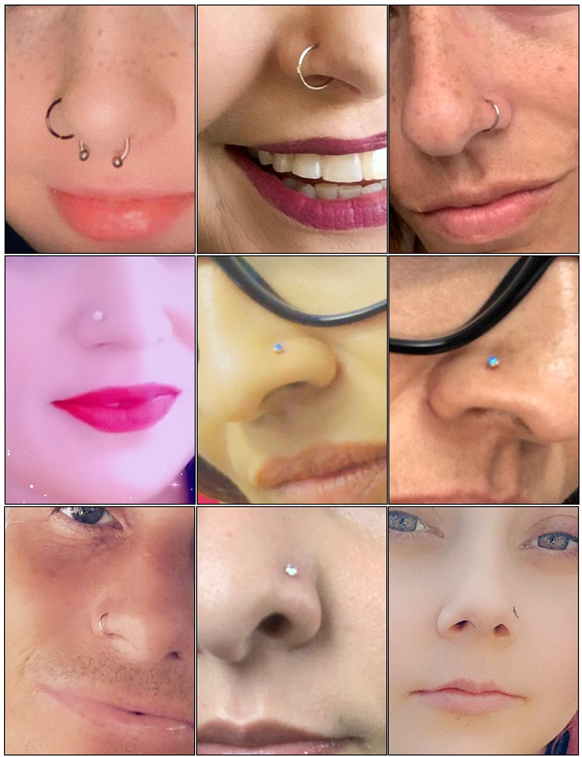 Gadeaila 18G Nose Ring Studs 18 Gauge Surgical Steel L Shaped Nose Studs Nose Rings Hoop Diamond Heart Hypoallergenic Nostril Piercing Jewelry Silver Rose Gold Black Rainbow Nose Jewelry