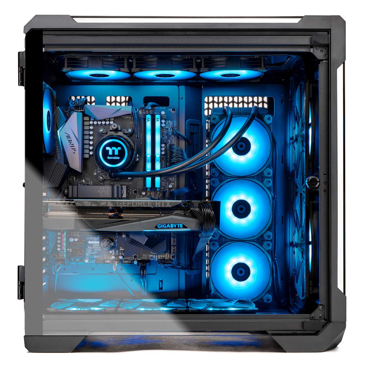 Thermaltake LCGS View 390 AIO Liquid Cooled CPU Gaming PC(AMD Ryzen 7 5800X 8-core, ToughRam DDR4 3600Mhz 16GB RGB Memory, NVIDIA GeForce RTX 3090, 1TB NVMe Gen4 M.2, Win 10 Home) V51B-X570-39V-LCS