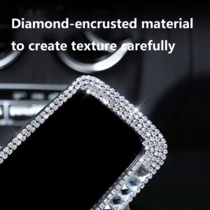 Bling Rhinestone Car Rear View Mirror, Car Rear View Mirror with Crystal Diamonds Bling Rhinestones Car Rear View Mirror for Women,Car Interior Trim. (Sliver)